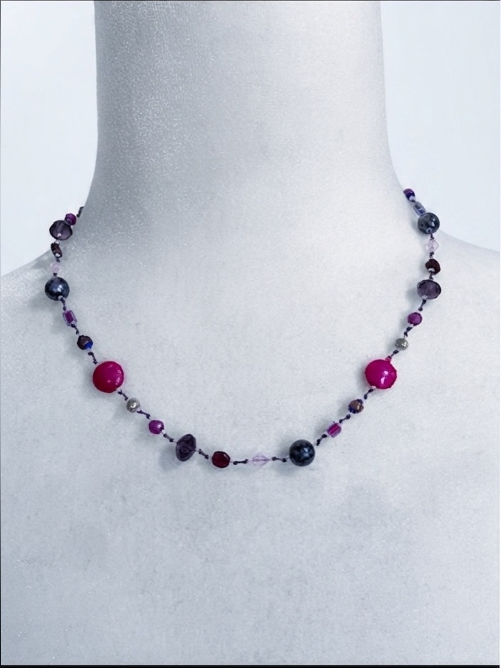 Purple Amethyst and Pink Gemstone Beaded Feminine Delicate Necklace